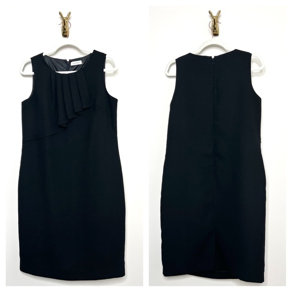 Calvin Klein Black Pleated Front Classy Sheath Dress - Picture 4 of 7